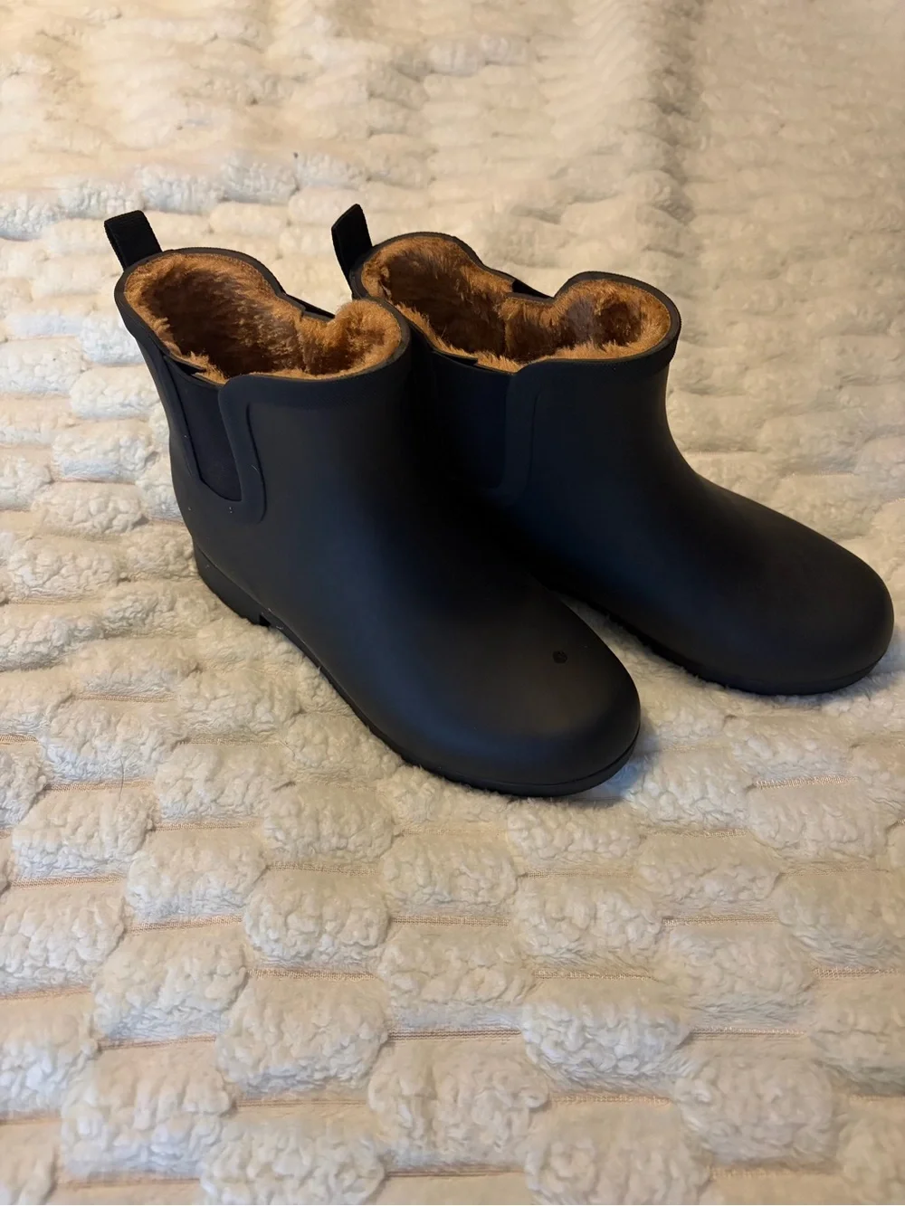 Women's Black Fleece-Lined Ankle Rain Boots